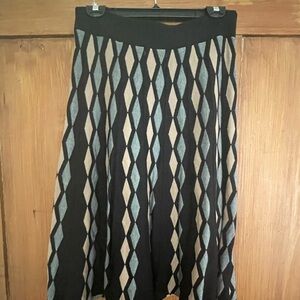 North Style Black Gray Tan Diamond Argyle Knit Sweater Full A Line Skirt M